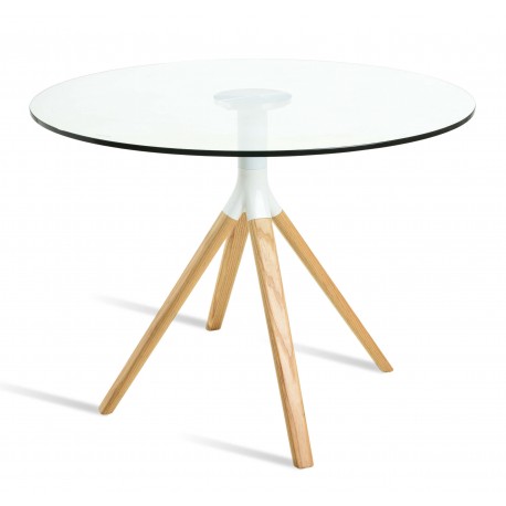 Designový stůl Braun z tvrzeného skla a bukového dřeva