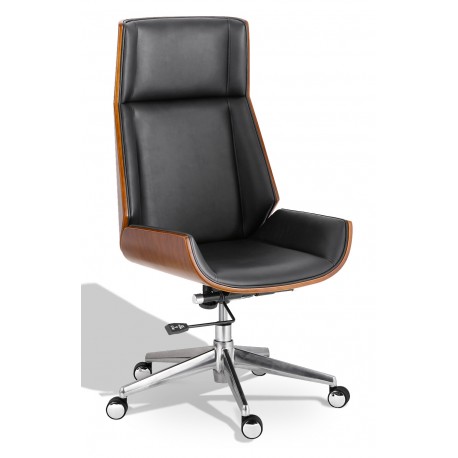 Krzesło biurowe Nordic Highback z drewna orzechowego z poduszką ze sztucznej skóry